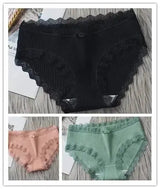 3PCS/Lot Sexy Briefs Women Middle Waist Cotton Underwear Bowtie Panties Breathable Lace Intimates Antibacterial Crotch Lingere