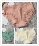 3PCS/Lot Sexy Briefs Women Middle Waist Cotton Underwear Bowtie Panties Breathable Lace Intimates Antibacterial Crotch Lingere