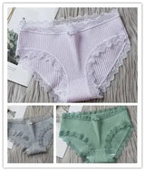 3PCS/Lot Sexy Briefs Women Middle Waist Cotton Underwear Bowtie Panties Breathable Lace Intimates Antibacterial Crotch Lingere