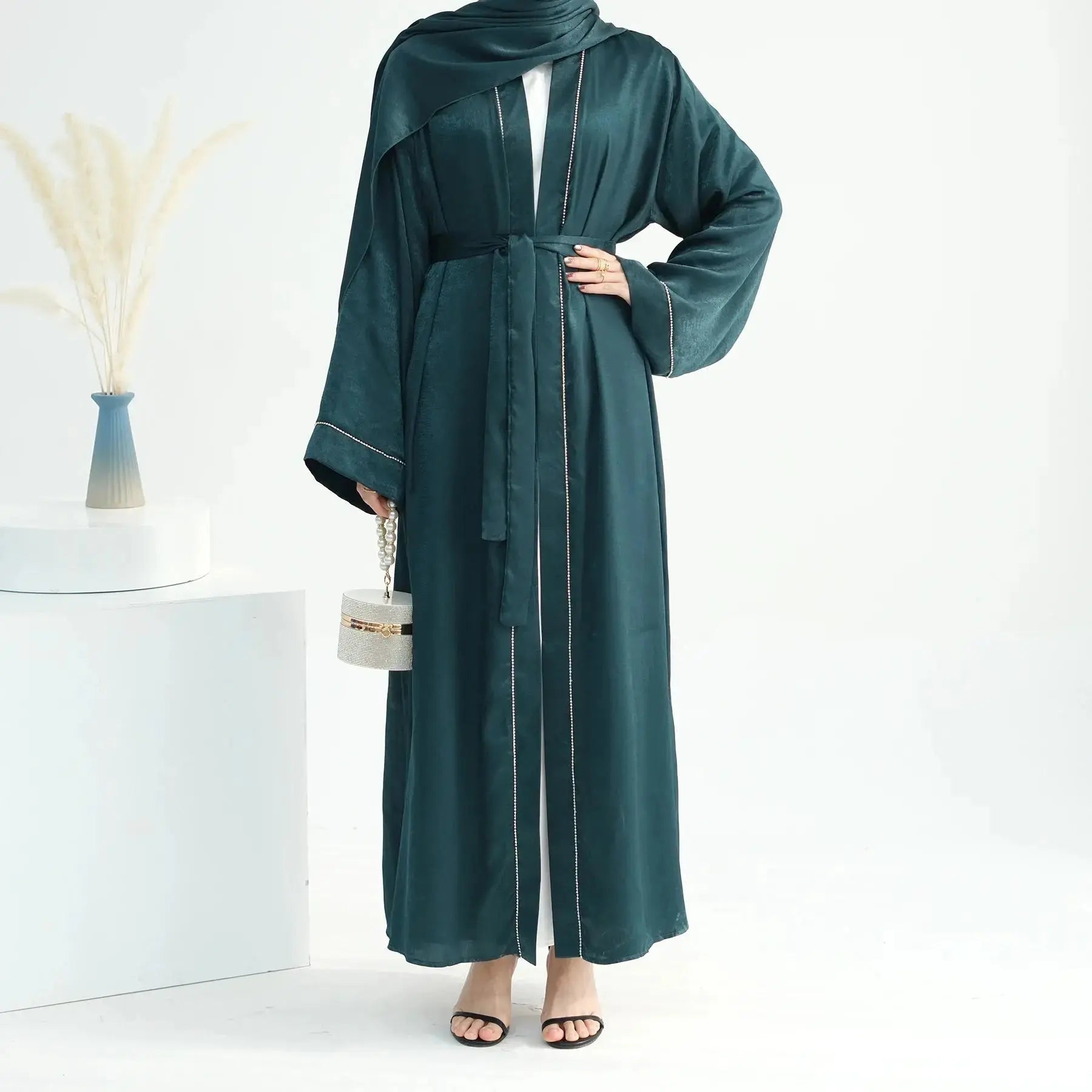 Luxury Open Abaya Frauen Muslimisches Kleid Women's Dresses Islamic Clothing Cardigan With Diamond Abaya Women Muslim Dress - haalish