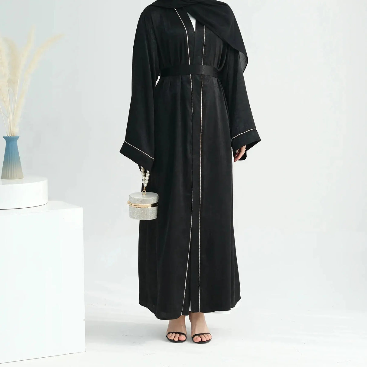 Luxury Open Abaya Frauen Muslimisches Kleid Women's Dresses Islamic Clothing Cardigan With Diamond Abaya Women Muslim Dress