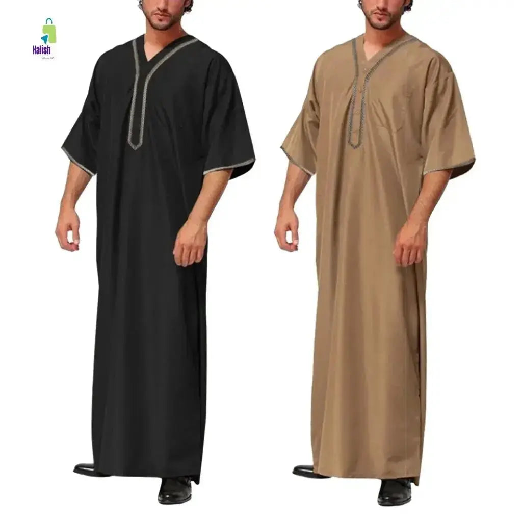 Men's Casual Arab Robe with Stand Collar - haalish