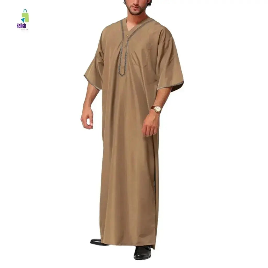 Men's Casual Arab Robe with Stand Collar