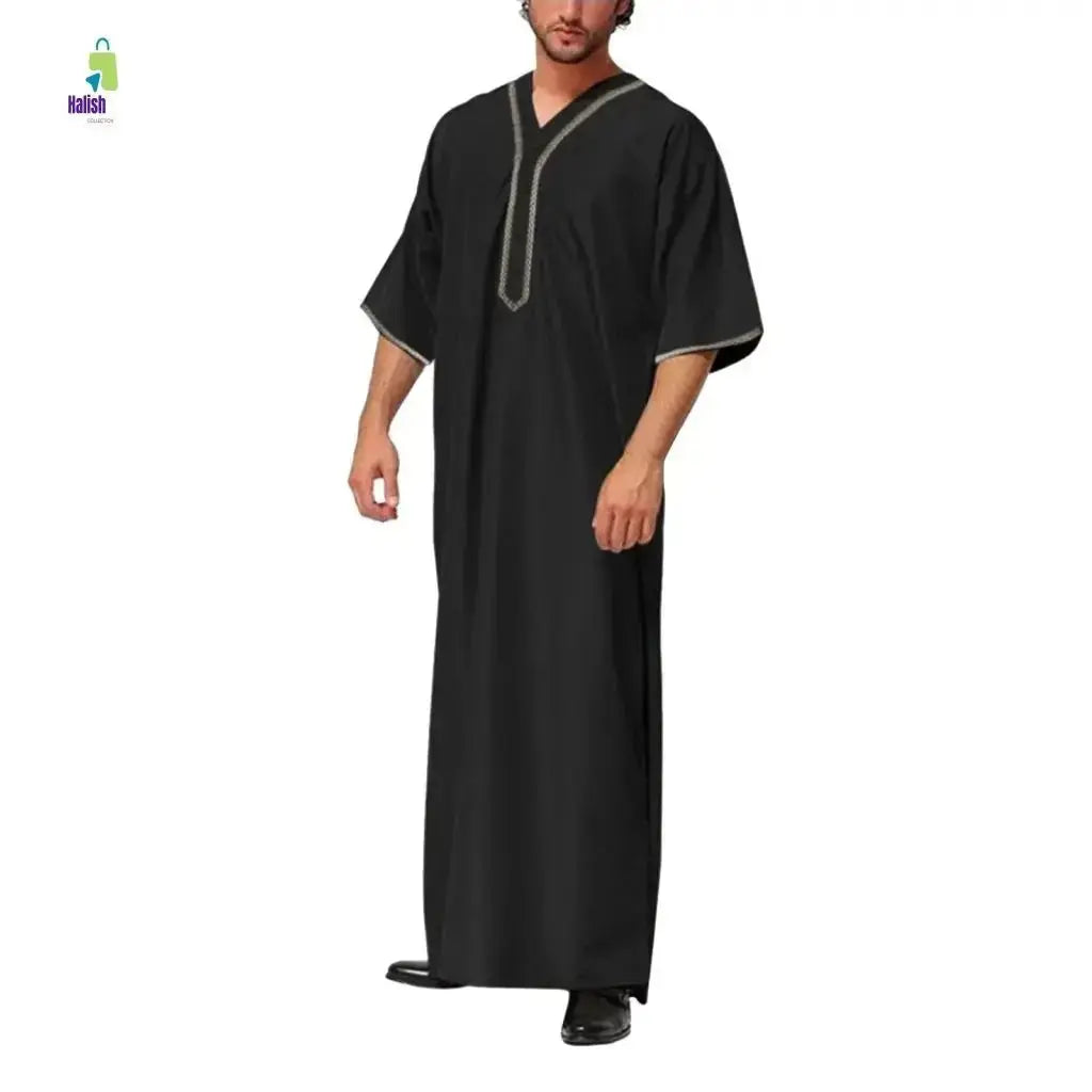 Men's Casual Arab Robe with Stand Collar - haalish