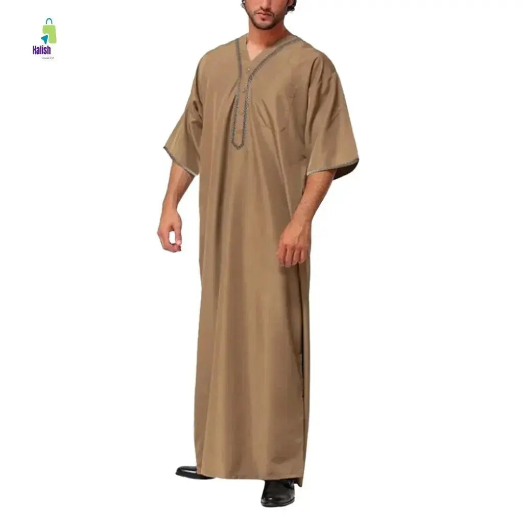 Men's Casual Arab Robe with Stand Collar - haalish