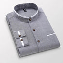 Men's clothing Long Sleeve Regular-fit Button-down Thick Shirts Casual Solid Oxford Dress  White Shirt Single Patch Pocket Stand - haalish