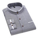 Men's clothing Long Sleeve Regular-fit Button-down Thick Shirts Casual Solid Oxford Dress  White Shirt Single Patch Pocket Stand - haalish