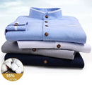 Men's clothing Long Sleeve Regular-fit Button-down Thick Shirts Casual Solid Oxford Dress  White Shirt Single Patch Pocket Stand - haalish