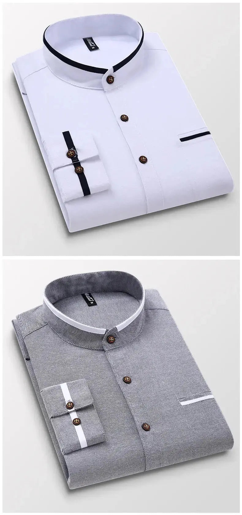 Men's clothing Long Sleeve Regular-fit Button-down Thick Shirts Casual Solid Oxford Dress  White Shirt Single Patch Pocket Stand - haalish