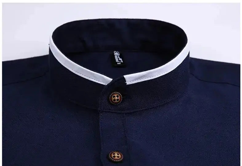 Men's clothing Long Sleeve Regular-fit Button-down Thick Shirts Casual Solid Oxford Dress  White Shirt Single Patch Pocket Stand