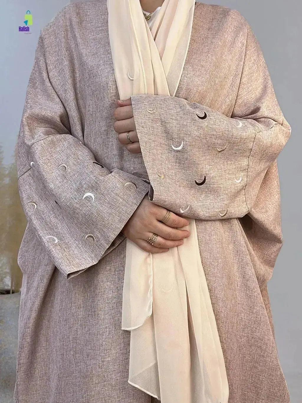 Muslim Eid Abaya Robe with Moon Embroidery