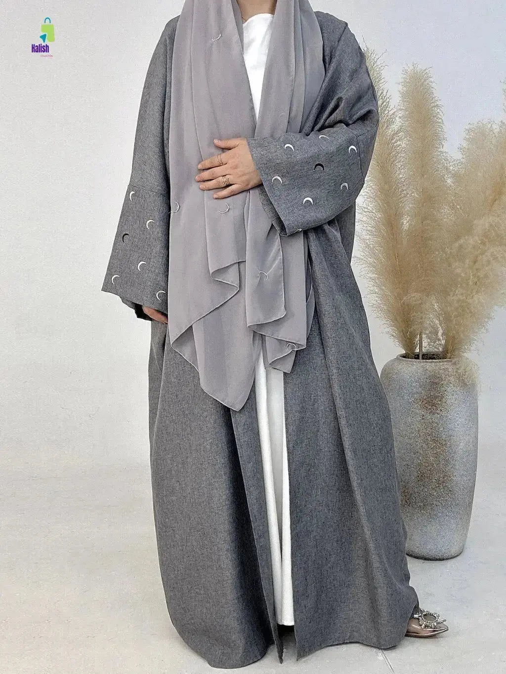 Muslim Eid Abaya Robe with Moon Embroidery