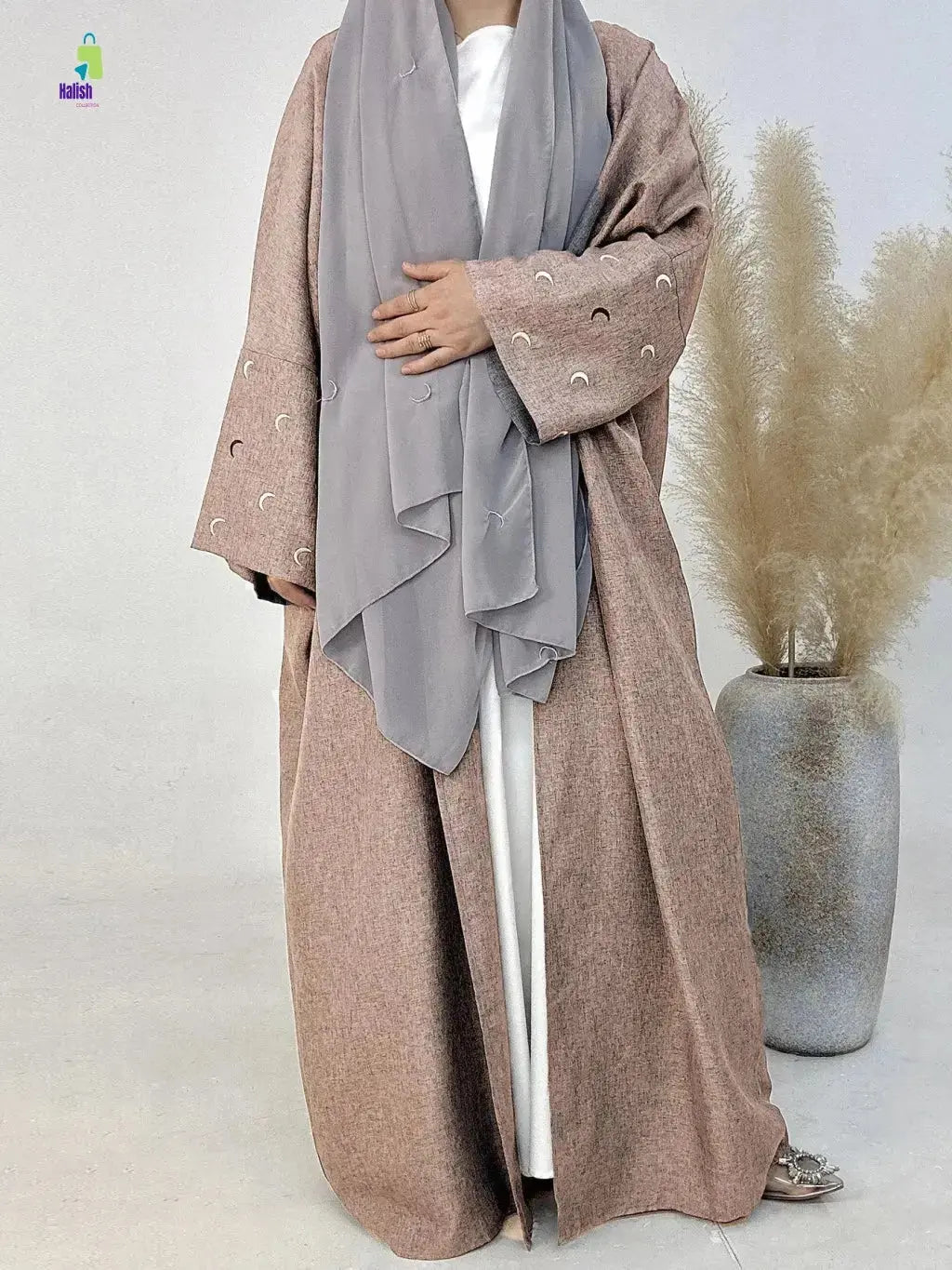 Muslim Eid Abaya Robe with Moon Embroidery