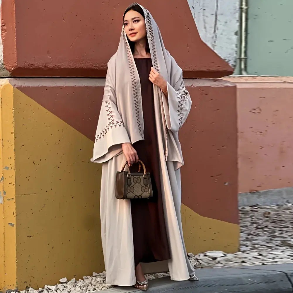 New Arrival Buckles Embroidery Abaya Hijab Dress Kimono Coat Outwear Women Long Sleeve Loose Arabic Muslim Dubai Moroccan Caftan