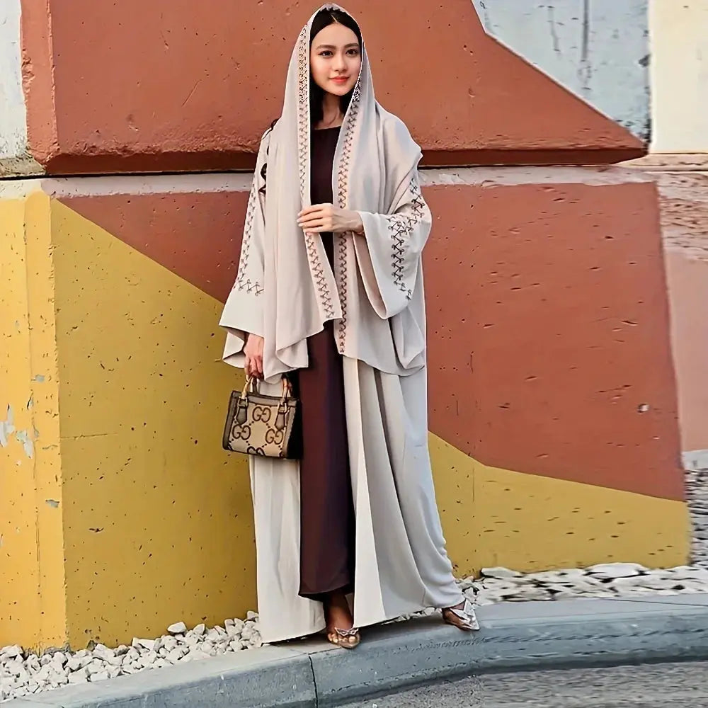 New Arrival Buckles Embroidery Abaya Hijab Dress Kimono Coat Outwear Women Long Sleeve Loose Arabic Muslim Dubai Moroccan Caftan