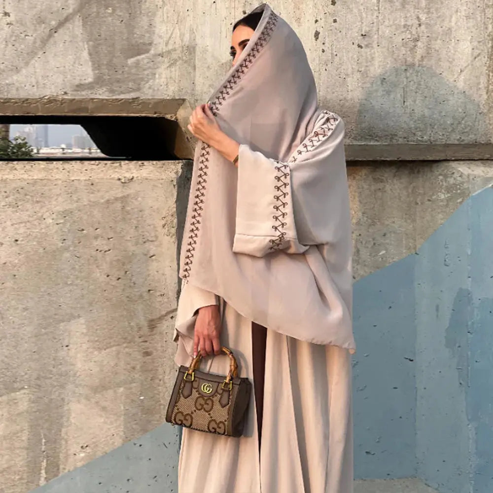 New Arrival Buckles Embroidery Abaya Hijab Dress Kimono Coat Outwear Women Long Sleeve Loose Arabic Muslim Dubai Moroccan Caftan