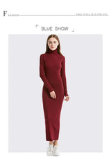 New Fashion Women Sexy Party Dress Knit Style Long Sleeve Turtleneck Winter Maxi Dress Slim Work Wear Office Dress Vestidos