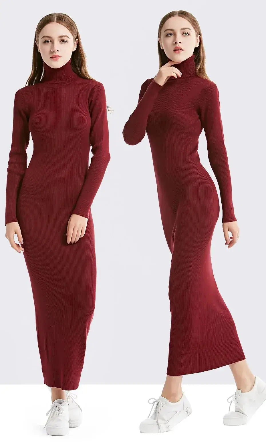 New Fashion Women Sexy Party Dress Knit Style Long Sleeve Turtleneck Winter Maxi Dress Slim Work Wear Office Dress Vestidos - haalish