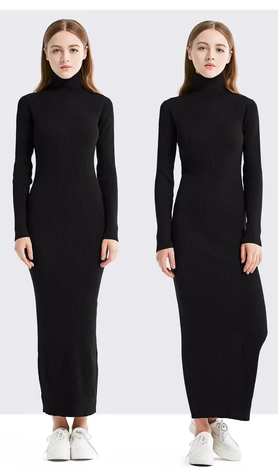 New Fashion Women Sexy Party Dress Knit Style Long Sleeve Turtleneck Winter Maxi Dress Slim Work Wear Office Dress Vestidos