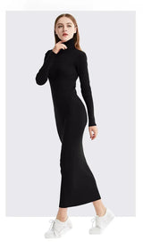 New Fashion Women Sexy Party Dress Knit Style Long Sleeve Turtleneck Winter Maxi Dress Slim Work Wear Office Dress Vestidos