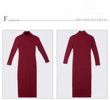 New Fashion Women Sexy Party Dress Knit Style Long Sleeve Turtleneck Winter Maxi Dress Slim Work Wear Office Dress Vestidos