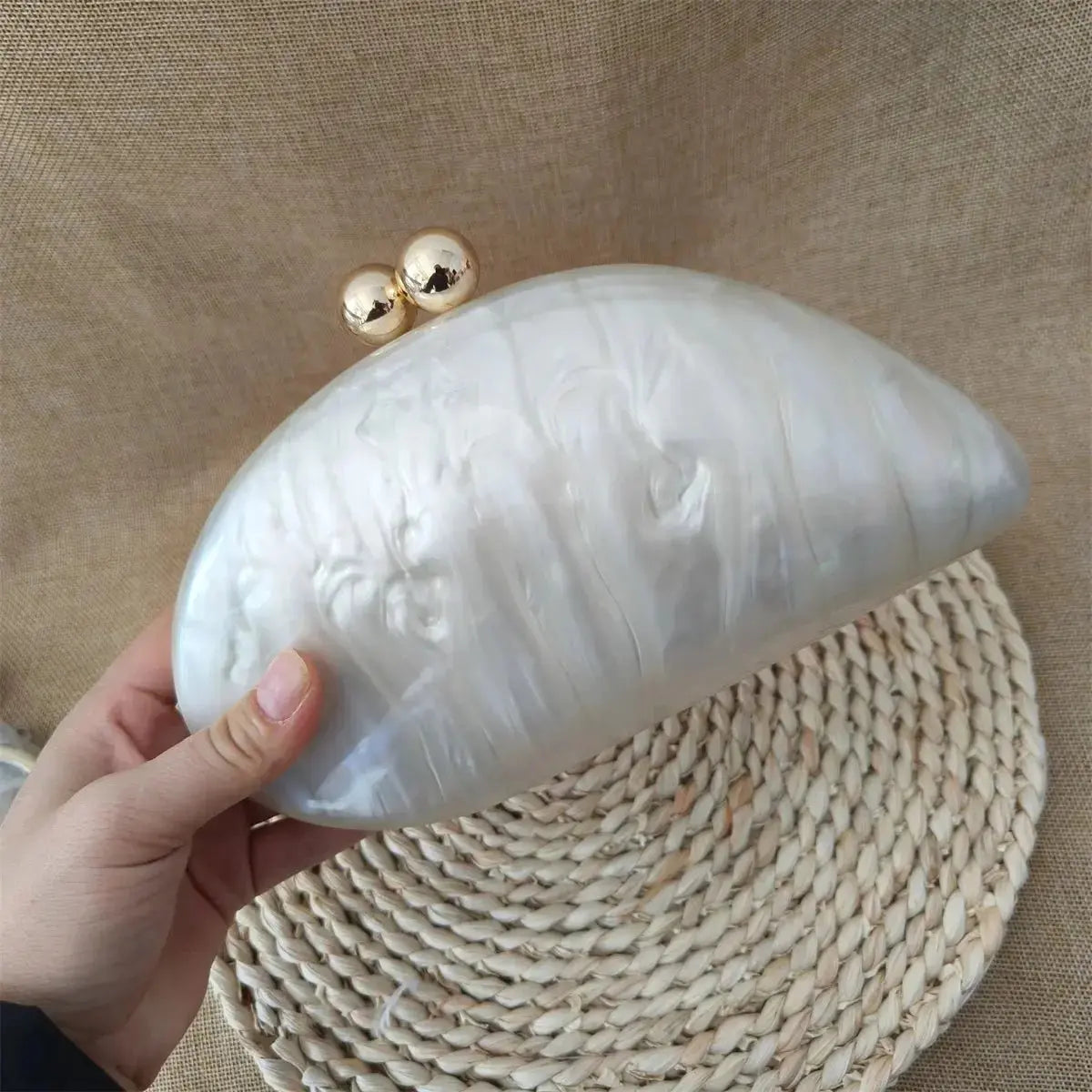 New Oval Irregular Pearl White Acrylic Box Evening Bag Ladies Luxury Designer Wedding Party Handmade Clutch Purses And Handbags