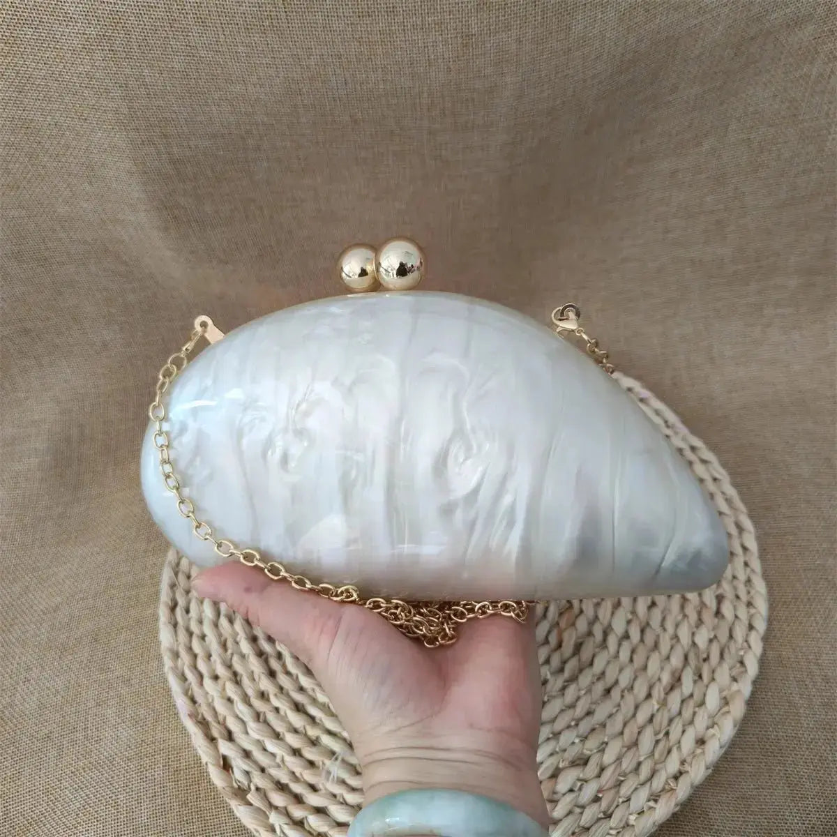 New Oval Irregular Pearl White Acrylic Box Evening Bag Ladies Luxury Designer Wedding Party Handmade Clutch Purses And Handbags