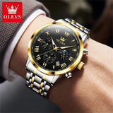 OLEVS 5529 Top Luxury Brand Men's Watch Waterproof Luminous Stainless Steel Lunar Phase Timing Code Watch New Quartz Men's Watch