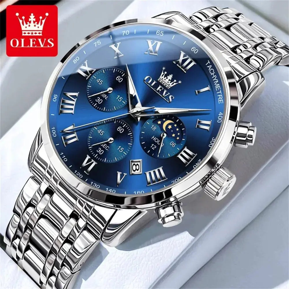 OLEVS 5529 Top Luxury Brand Men's Watch Waterproof Luminous Stainless Steel Lunar Phase Timing Code Watch New Quartz Men's Watch - haalish