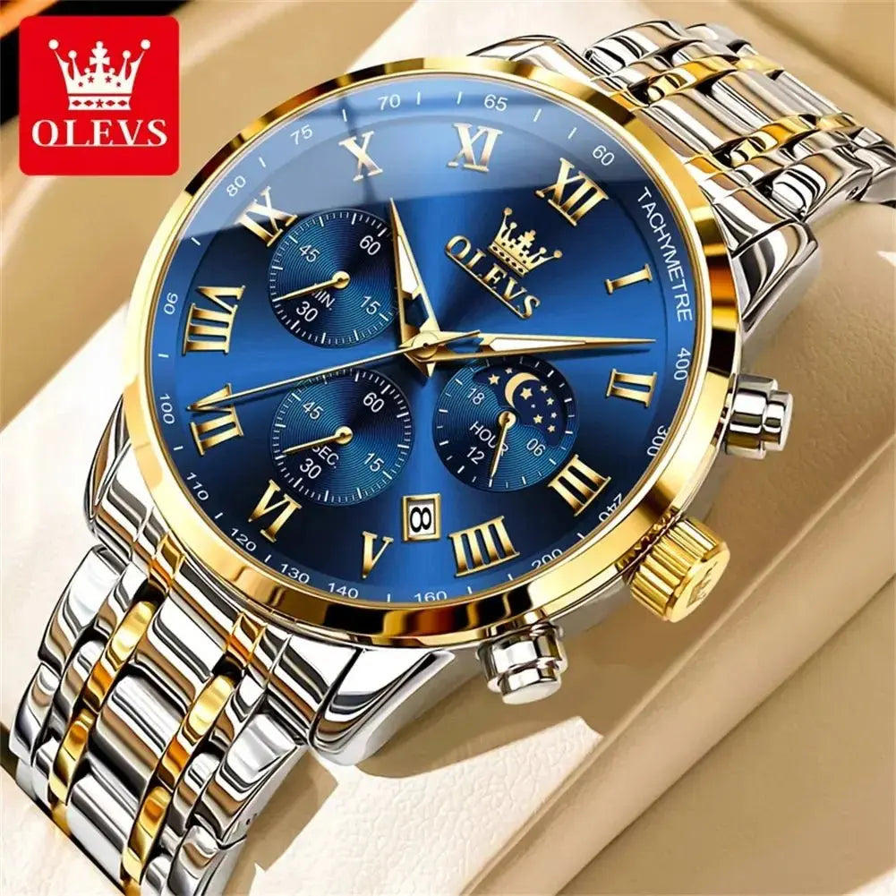 OLEVS 5529 Top Luxury Brand Men's Watch Waterproof Luminous Stainless Steel Lunar Phase Timing Code Watch New Quartz Men's Watch