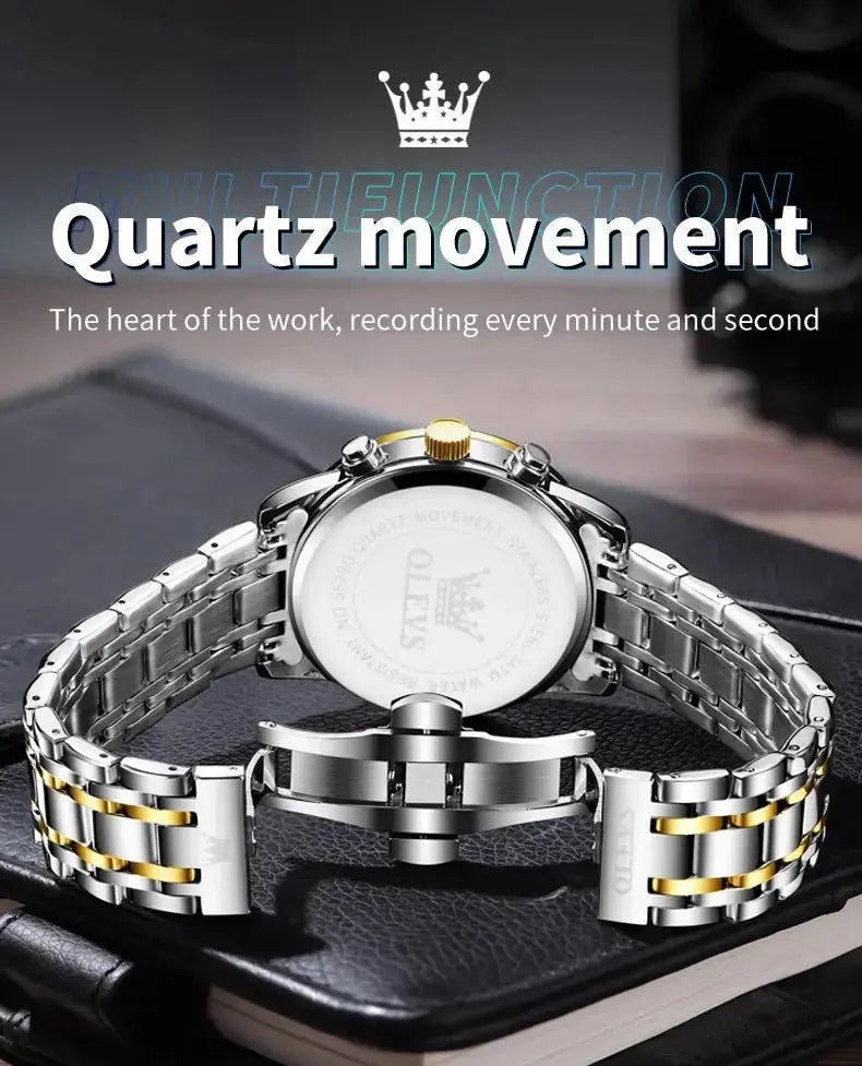 OLEVS 5529 Top Luxury Brand Men's Watch Waterproof Luminous Stainless Steel Lunar Phase Timing Code Watch New Quartz Men's Watch - haalish