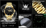 OLEVS Classic Gold Wrist Watches For Top Brand Luxury Business Leather Waterproof Luminous Stainless Steel Men Quartz Wristwatch