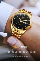 OLEVS Classic Gold Wrist Watches For Top Brand Luxury Business Leather Waterproof Luminous Stainless Steel Men Quartz Wristwatch