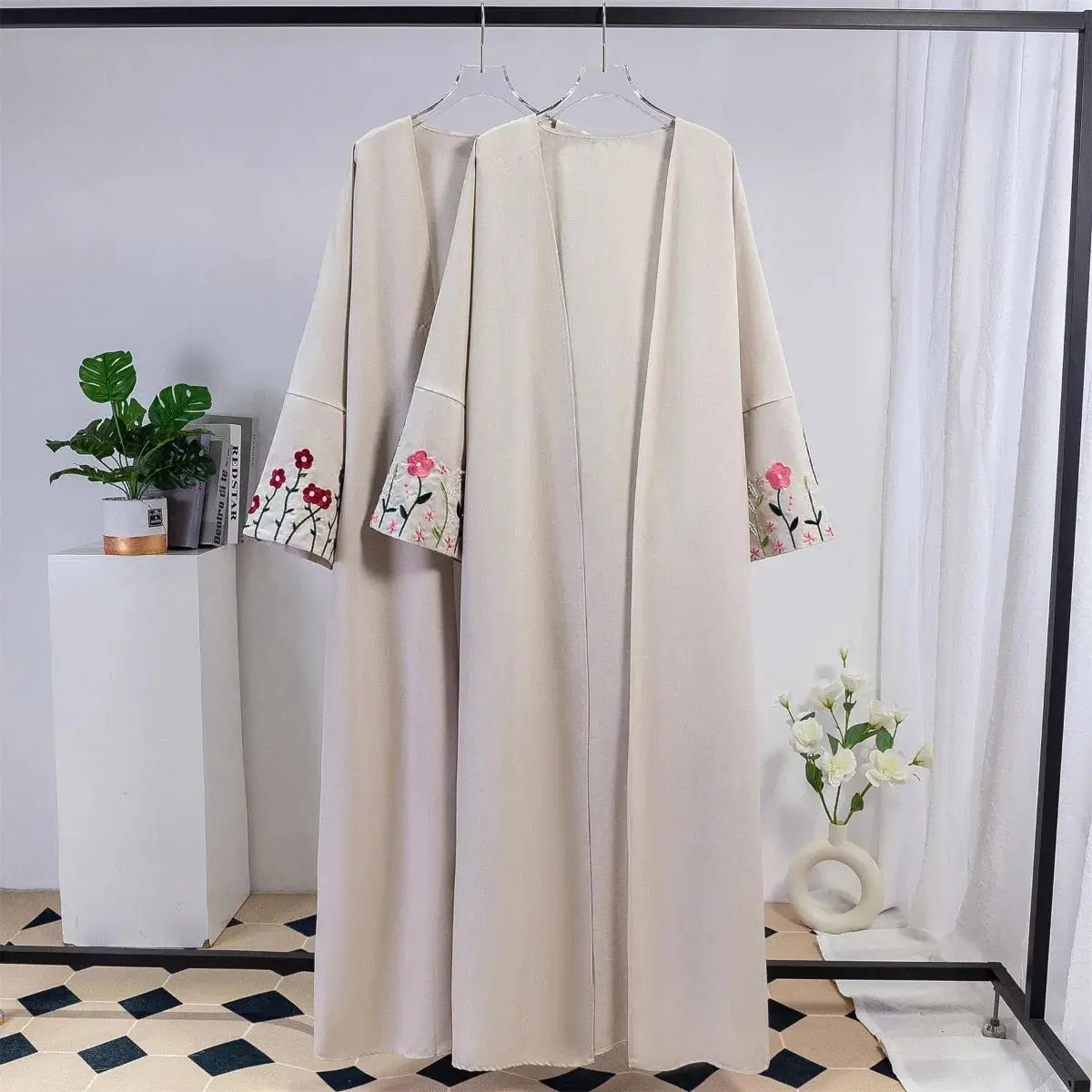 Open Front Abaya Women Maxi Length Dress Embroidery Floral islamic Clothing Long Sleeve Kaftan Muslim Abayas Women Jilbabs