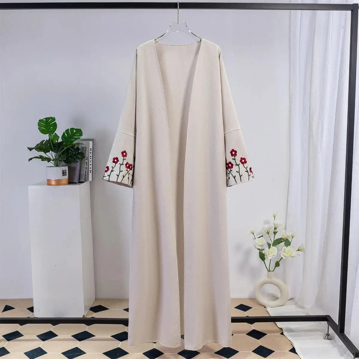 Open Front Abaya Women Maxi Length Dress Embroidery Floral islamic Clothing Long Sleeve Kaftan Muslim Abayas Women Jilbabs