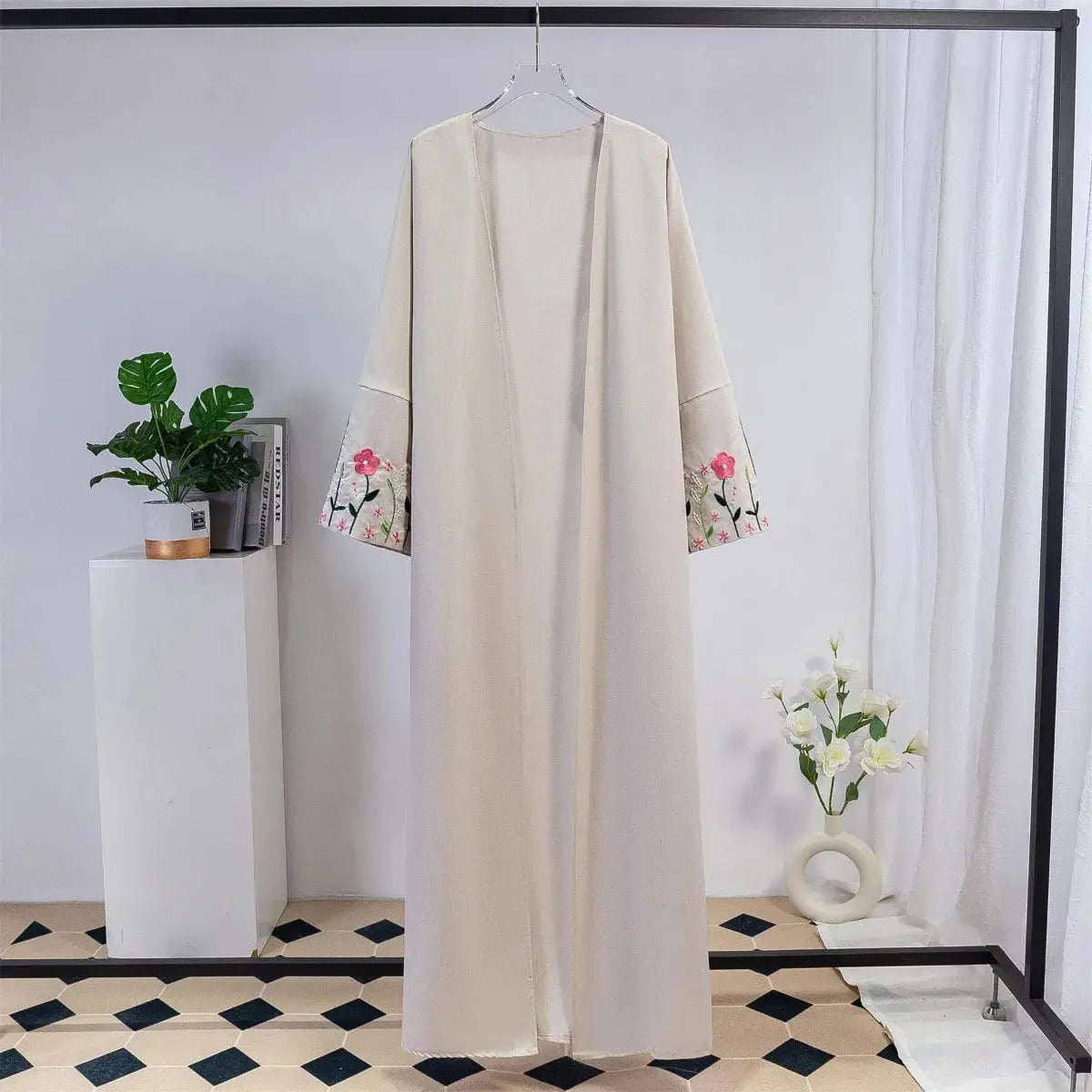 Open Front Abaya Women Maxi Length Dress Embroidery Floral islamic Clothing Long Sleeve Kaftan Muslim Abayas Women Jilbabs