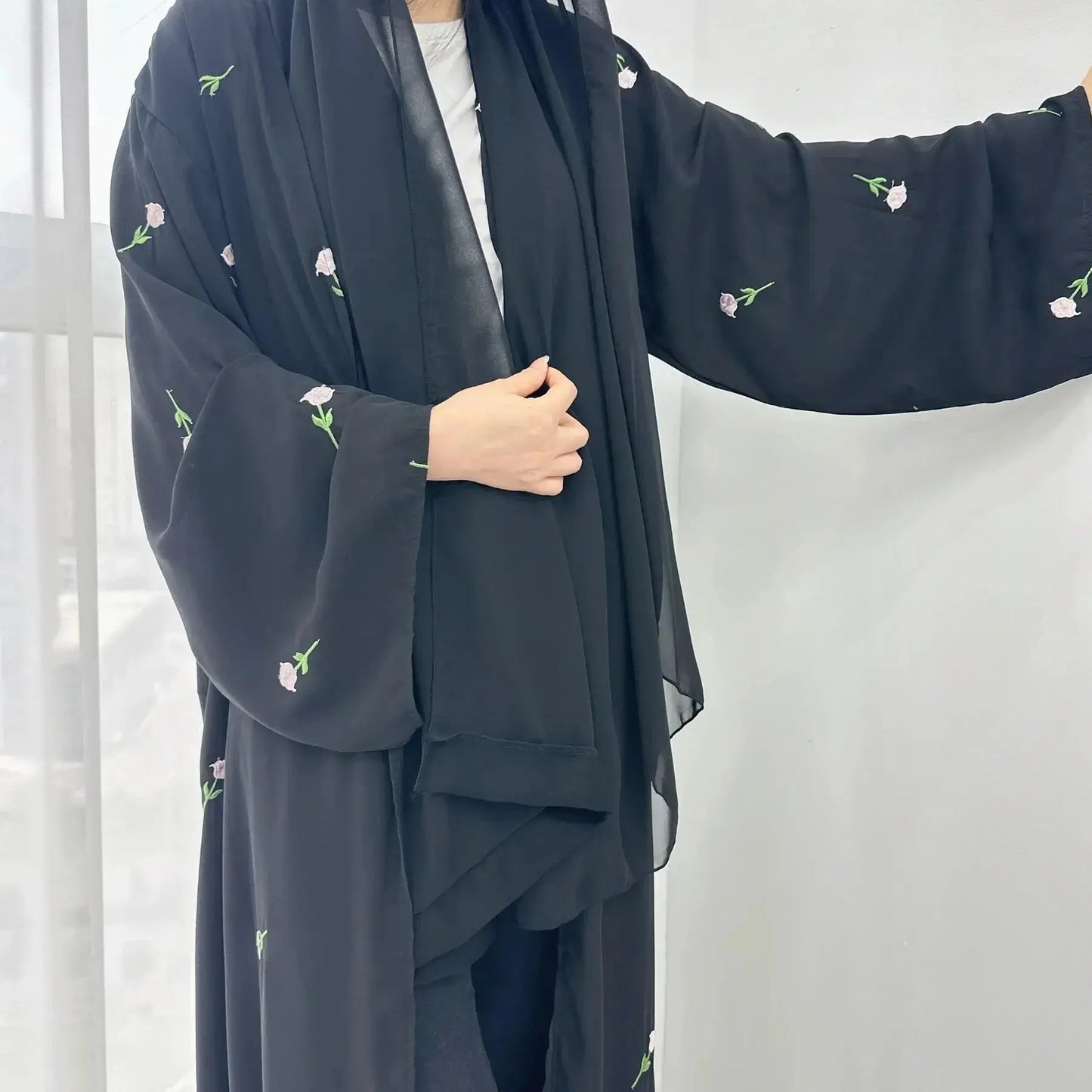 Open Kimono Chiffon Black Abaya for Women Dress Turkey Eid Ramadan Kaftan Muslim Cardigan Coat Islam Clothing Jalabiya Arab Robe - haalish