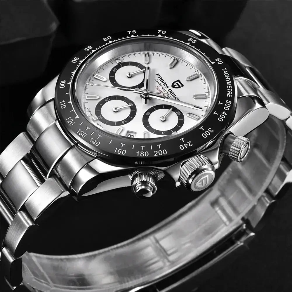 PAGANI DESIGN Top Luxury Brand Men Watches 100M Waterproof Quartz Wristwatch Sport Chronograph AR Sapphire mirror VK63 All Steel - haalish