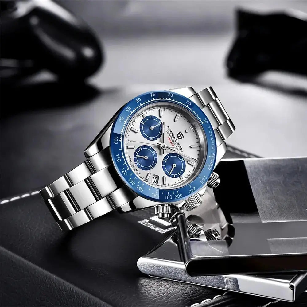 PAGANI DESIGN Top Luxury Brand Men Watches 100M Waterproof Quartz Wristwatch Sport Chronograph AR Sapphire mirror VK63 All Steel - haalish