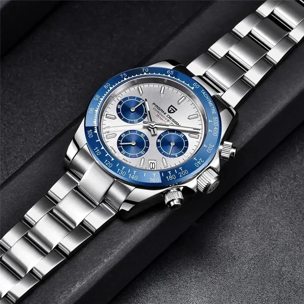 PAGANI DESIGN Top Luxury Brand Men Watches 100M Waterproof Quartz Wristwatch Sport Chronograph AR Sapphire mirror VK63 All Steel