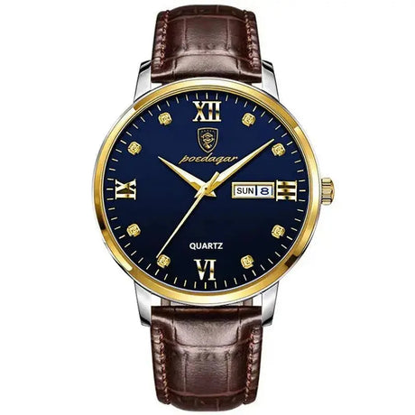 POEDAGAR Luxury Casual Top Brand Business Male Watches Date Week Waterproof Luminous Leather Dress Men's Watch Relogio Masculino