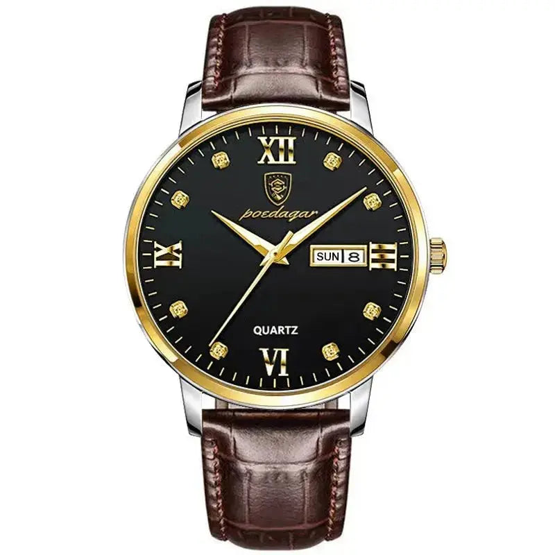 POEDAGAR Luxury Casual Top Brand Business Male Watches Date Week Waterproof Luminous Leather Dress Men's Watch Relogio Masculino - haalish