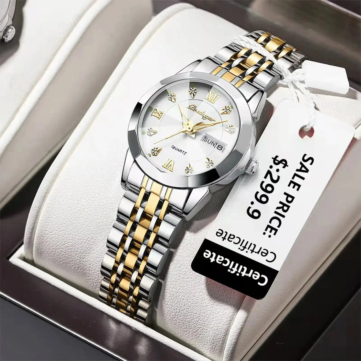 POEDAGAR Luxury Ladies Wristwatch Luminous Waterproof Date Week Woman Dress Watches Stainless Steel Women Watch Quartz Clock+Box