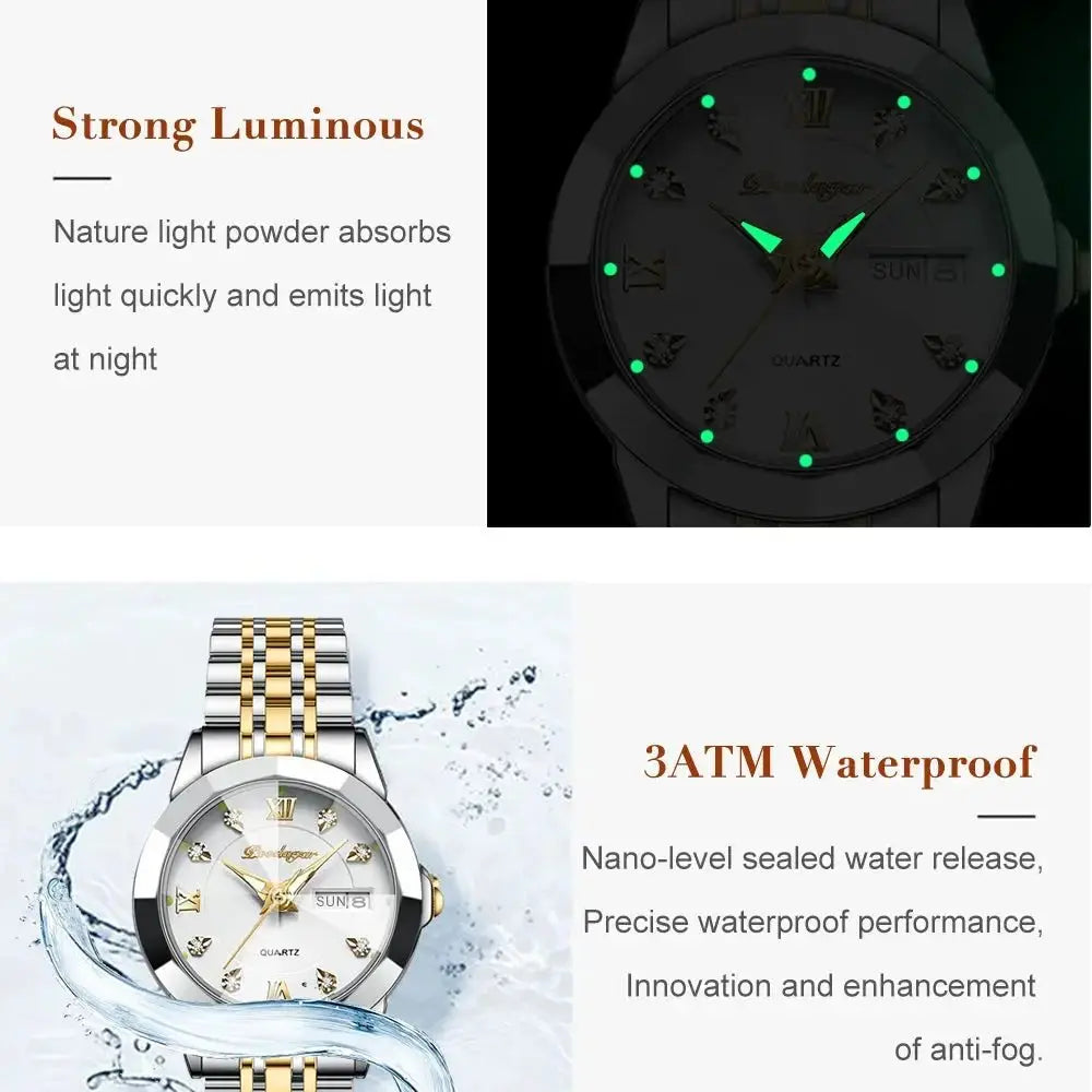 POEDAGAR Luxury Ladies Wristwatch Luminous Waterproof Date Week Woman Dress Watches Stainless Steel Women Watch Quartz Clock+Box