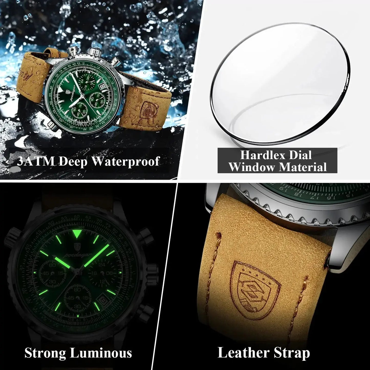 POEDAGAR Luxury Man Watch Quartz Waterproof Luminous Date Chronograph Leather Men Wristwatch Military Sports Men's Watches Reloj - haalish