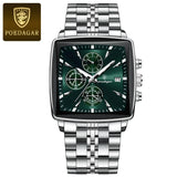 POEDAGAR Luxury Square Sport Man Wristwatch Waterproof Luminous Chronograph Quartz Men's Watches Stainless Steel Men Watch Reloj