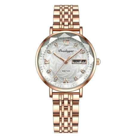 POEDAGAR Watch Women New Fashion Luxury Stainless Steel Wristwatch Bracelet Simple Rose Gold Waterproof Luminous Ladies Watches