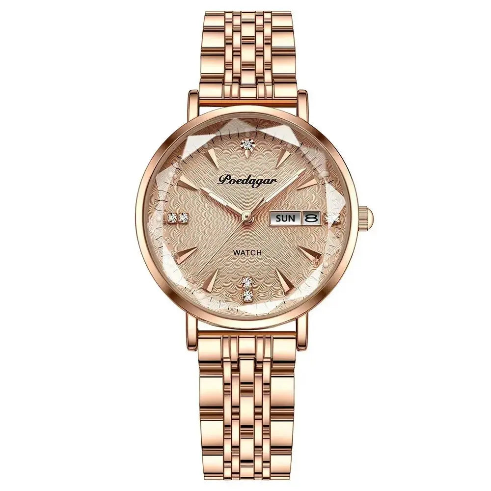 POEDAGAR Watch Women New Fashion Luxury Stainless Steel Wristwatch Bracelet Simple Rose Gold Waterproof Luminous Ladies Watches