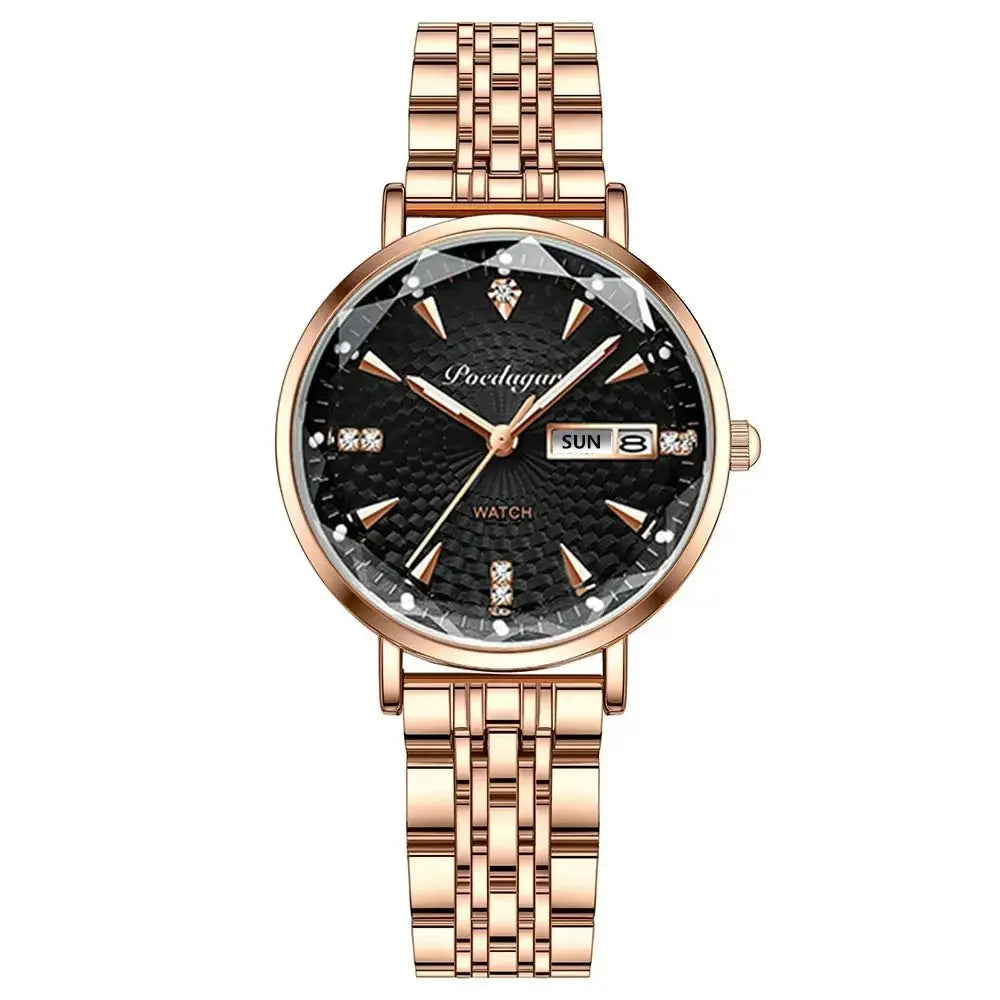 POEDAGAR Watch Women New Fashion Luxury Stainless Steel Wristwatch Bracelet Simple Rose Gold Waterproof Luminous Ladies Watches