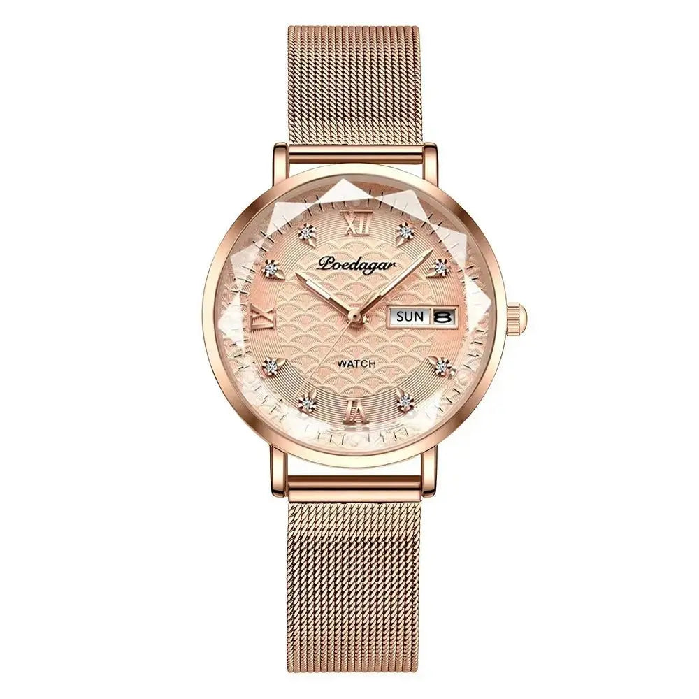 POEDAGAR Watch Women New Fashion Luxury Stainless Steel Wristwatch Bracelet Simple Rose Gold Waterproof Luminous Ladies Watches